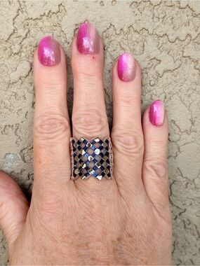 Camille Lucie Silver Blue Topaz Lattice Work Statement Ring